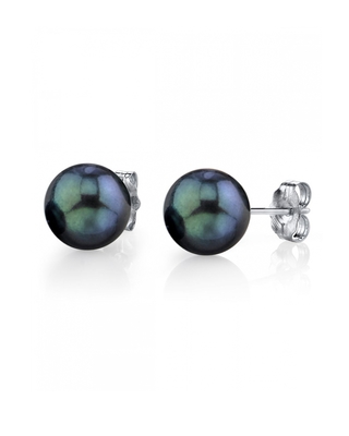 8.5-9.0mm Black Akoya Round Pearl Stud Earrings