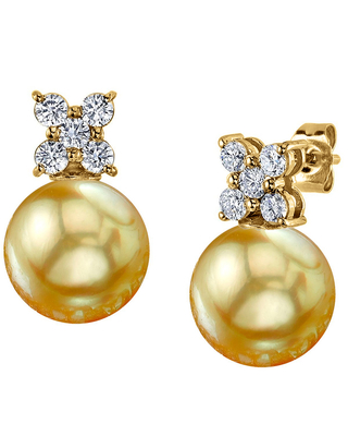 Golden South Sea Pearl & Diamond Dahlia Earrings