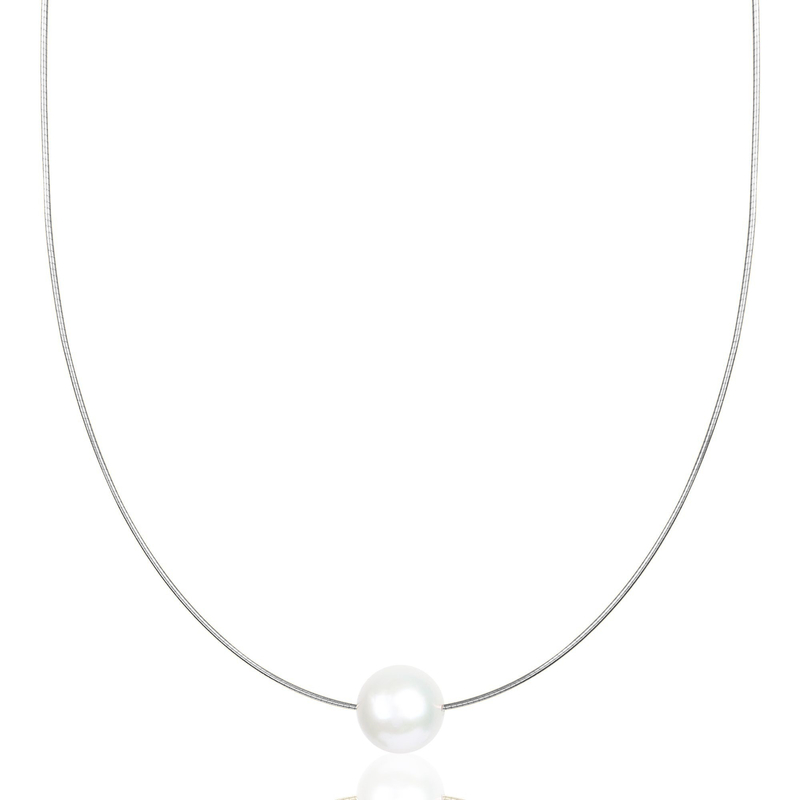 14K Round Omega Large White 13mm Pearl Solitaire Necklace