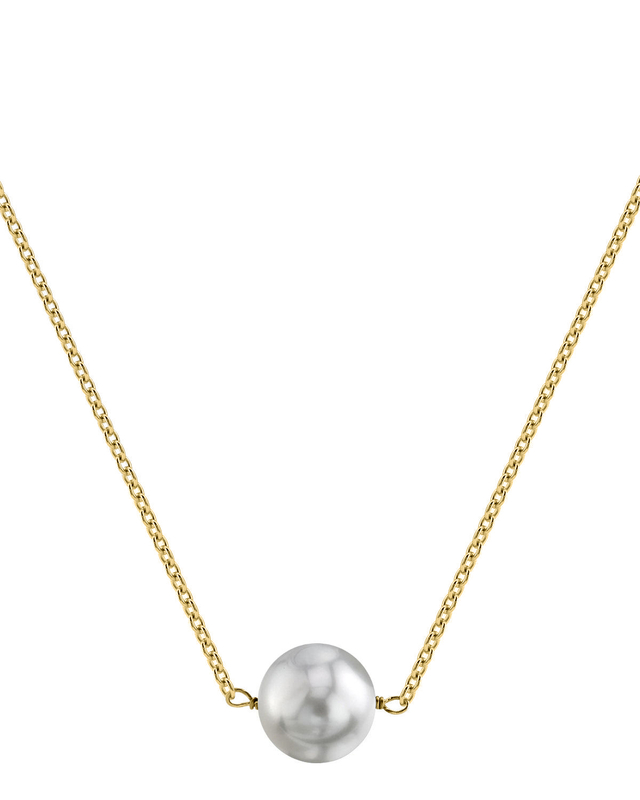 White South Sea Round Solitaire 14K Pearl Necklace