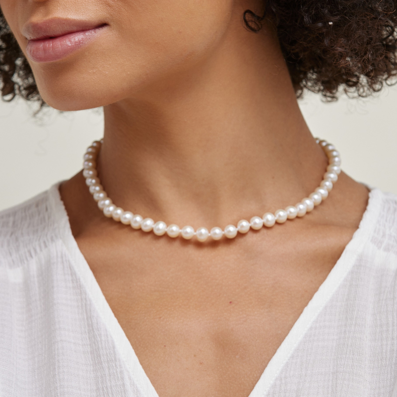 7.0-7.5mm White Freshwater Pearl Necklace - AAAA Quality - Model Image