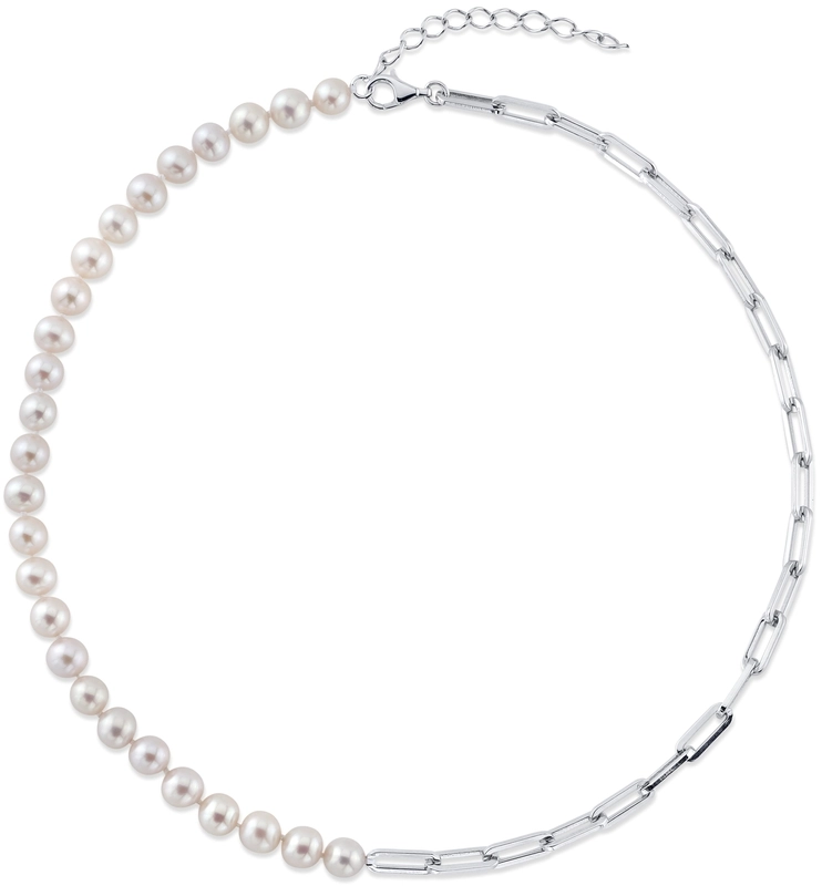 7mm White Freshwater Amelia Pearl & Chain Necklace