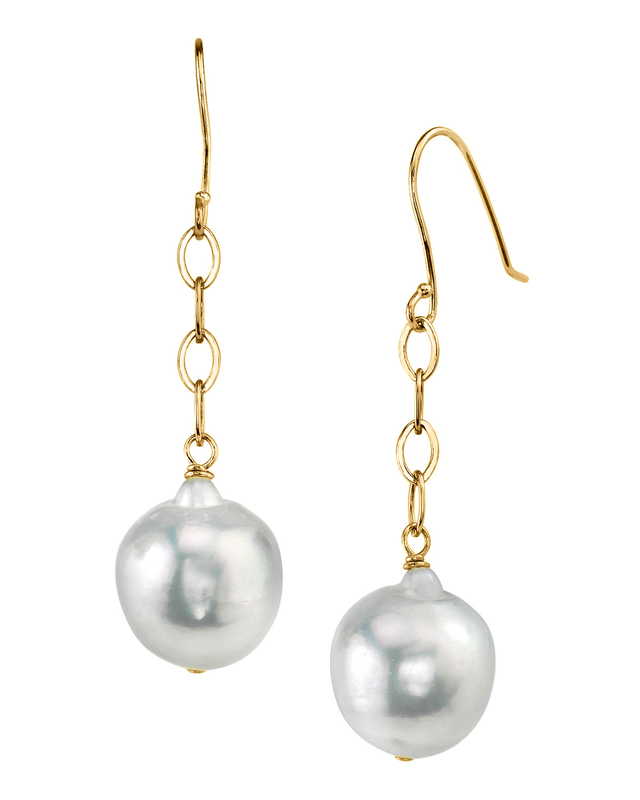 White Akoya Baroque Pearl Dangling Tincup Earrings