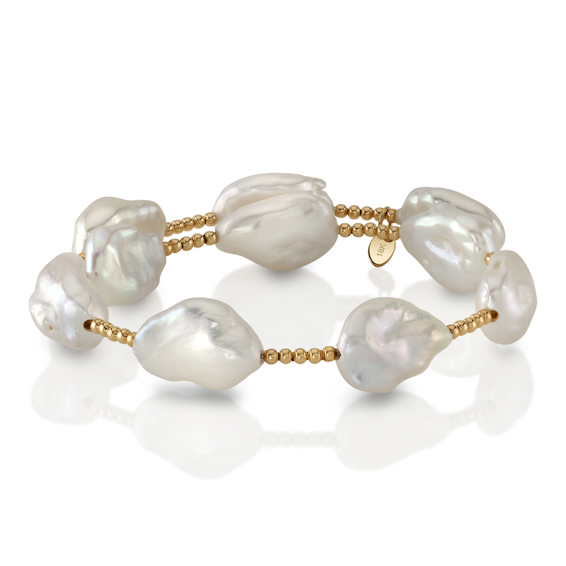 18K Gold White Baroque Freshwater Pearl Beaded Bangle Billie Bracelet