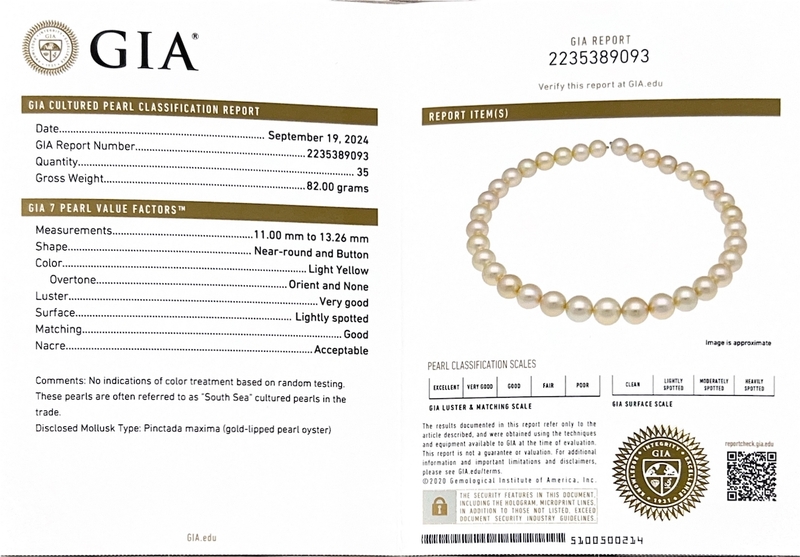 11-13mm Golden South Sea Pearl Necklace - GIA Certified - Secondary Image