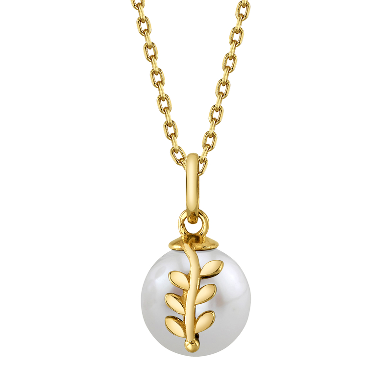 14K Gold Freshwater Pearl & Jayne Leaf Pendant