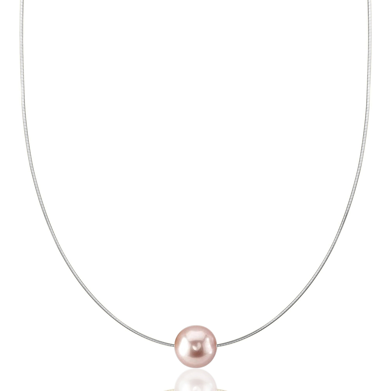 14K Round Omega Large Pink 13mm Pearl Solitaire Necklace