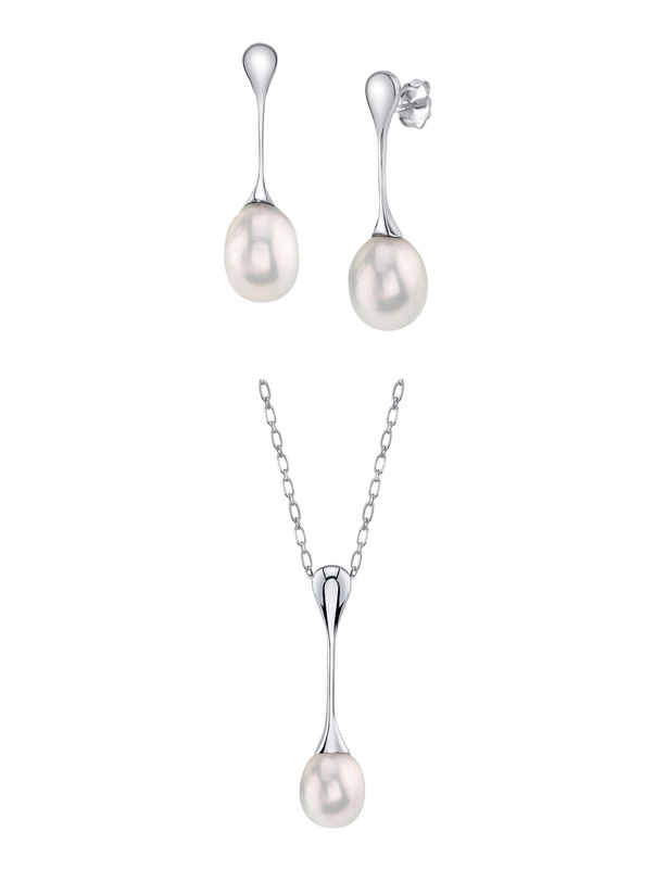 Freshwater Pearl Long Teardrop Pendant & Earrings Set