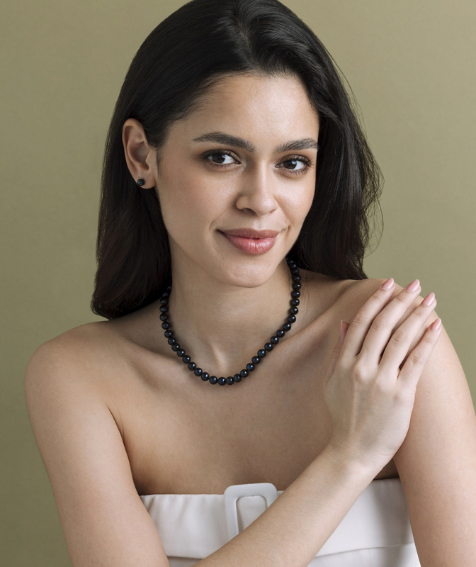 7.5-8.0mm Black Freshwater Pearl Necklace - AAA Quality - Third Image