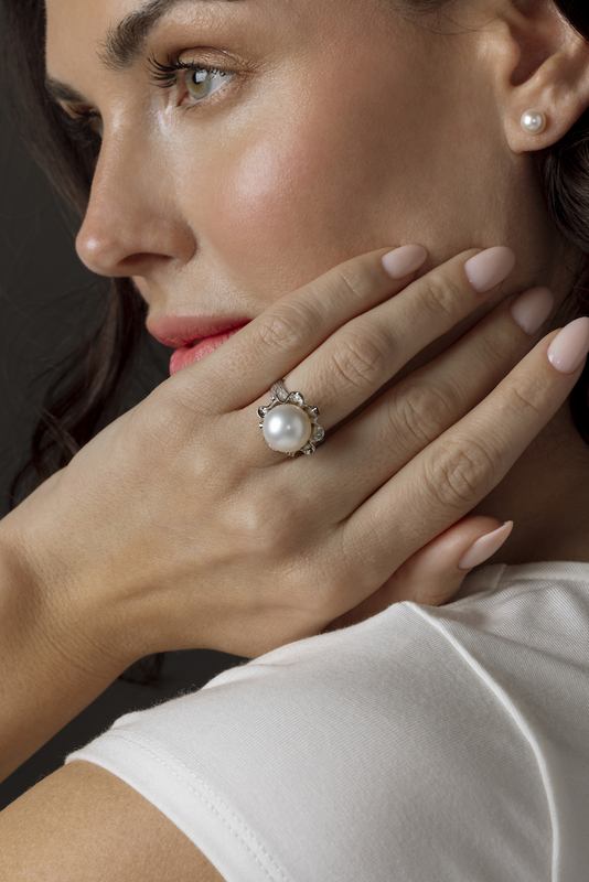 South Sea Pearl & Diamond Robin Ring - Model Image