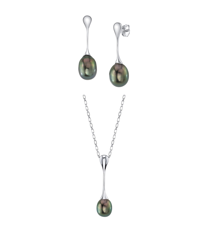 Tahitian Pearl Long Teardrop Pendant & Earrings Set