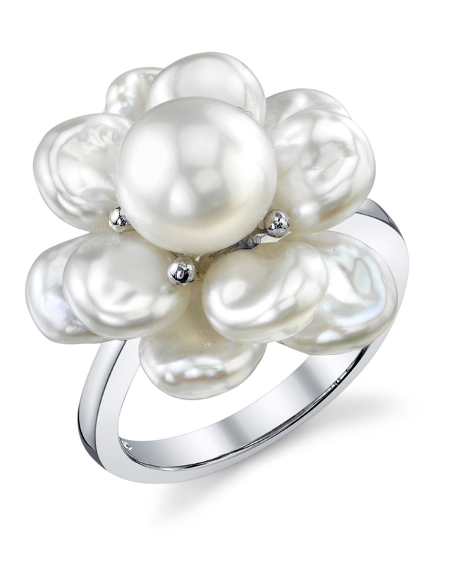 White Freshwater Cultured Keshi Pearl Ring