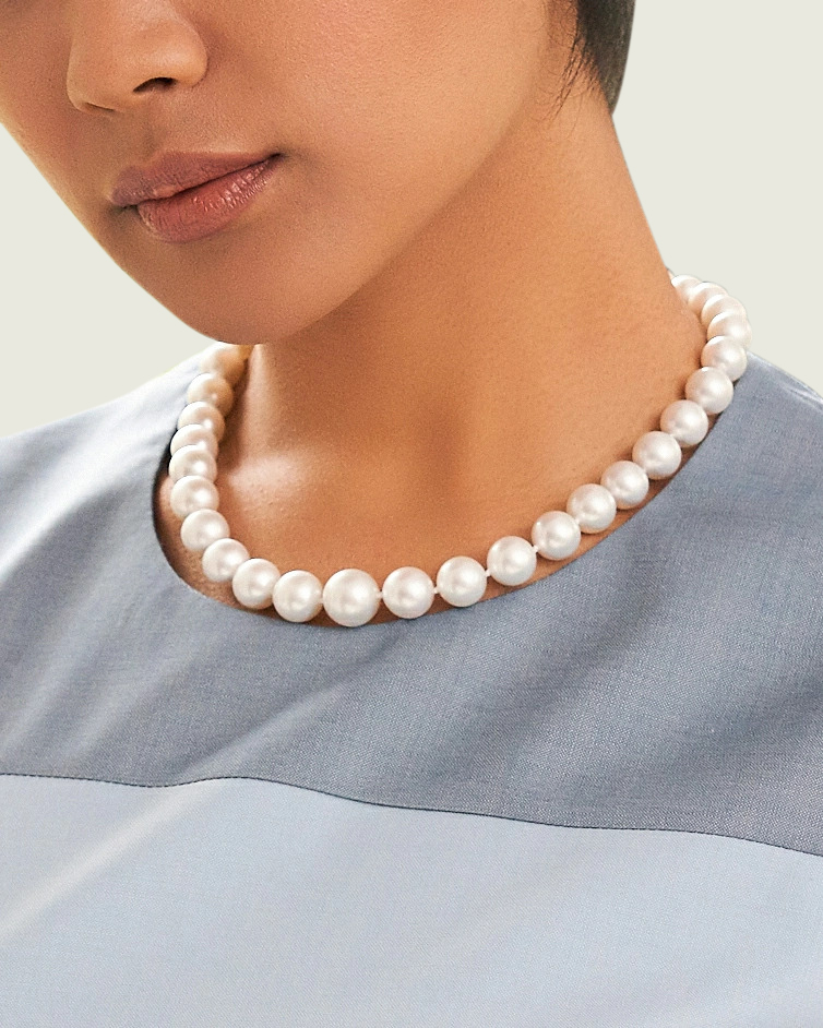 10-12mm White South Sea Round Pearl Necklace - AAA Quality