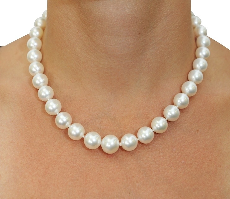 10-12mm White South Sea Round Pearl Necklace - AAA Quality