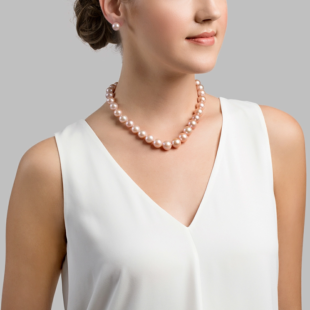11.5-12.5mm Pink Freshwater Pearl Necklace - AAA Quality