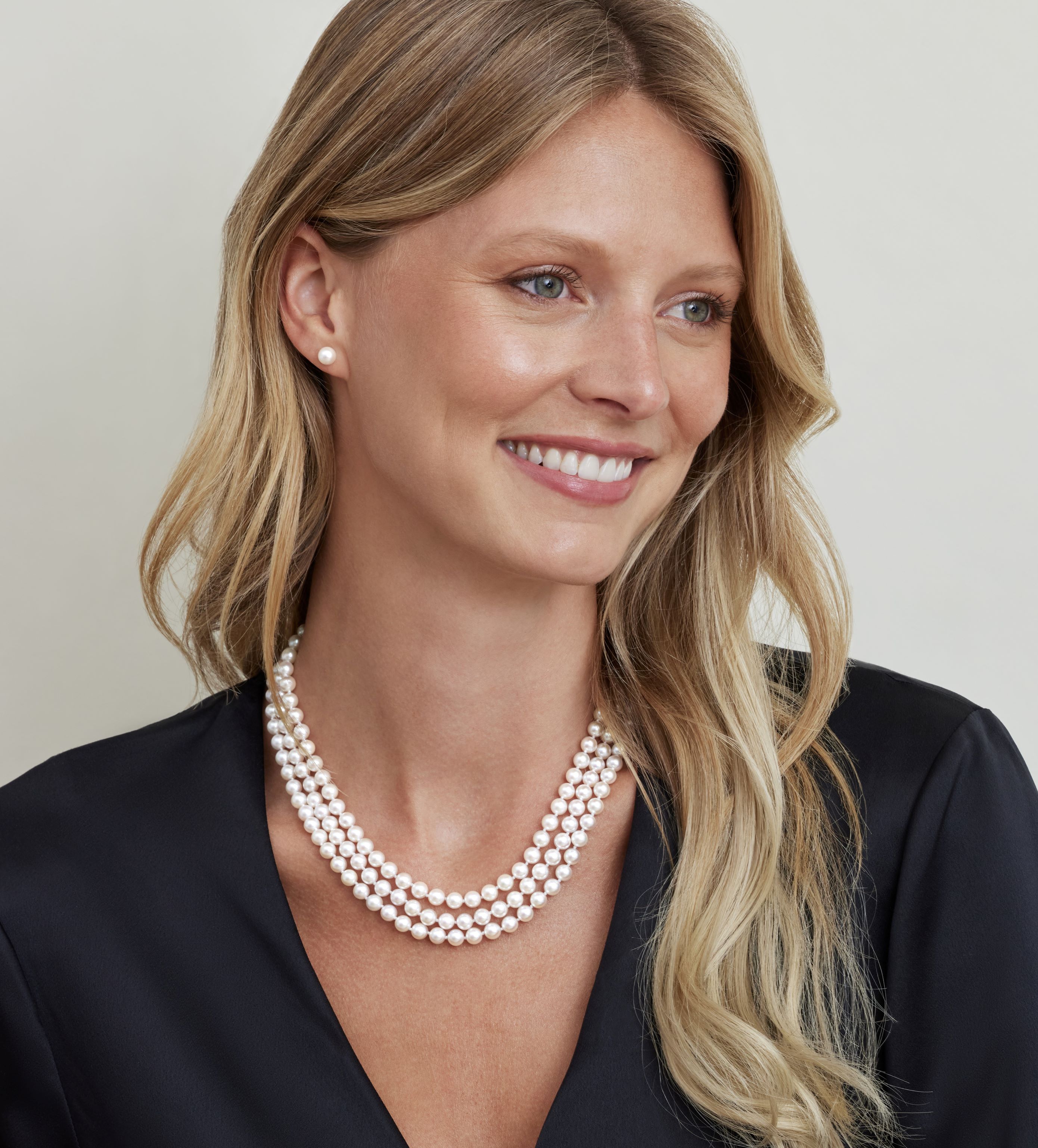 Triple Strand White Akoya Pearl Necklace