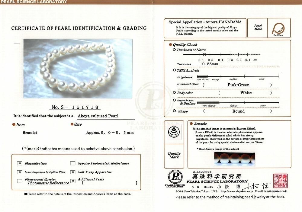 8.0-8.5mm Hanadama Akoya White Pearl Bracelet