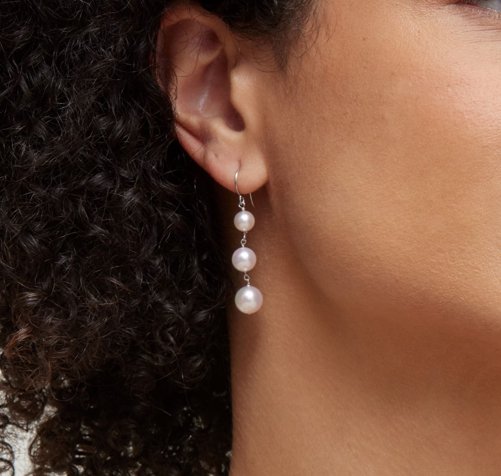 White Akoya Pearl Triple Drop Earrings