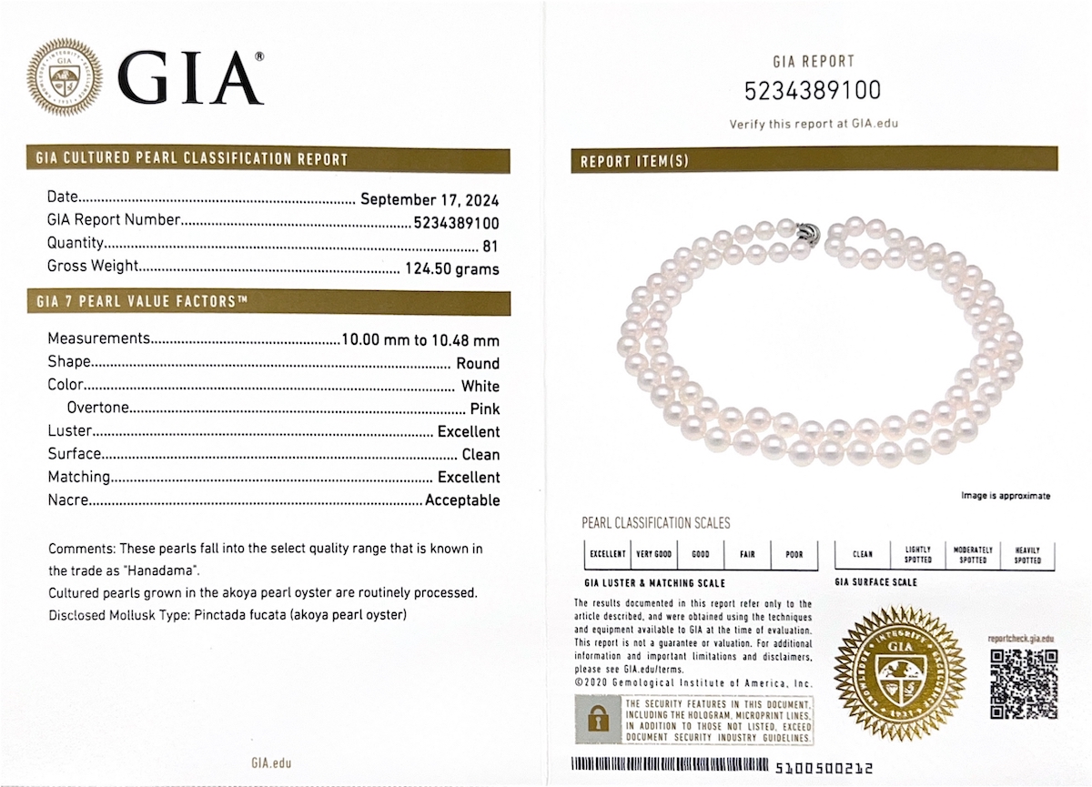 9.5-10mm Japanese Akoya White Pearl Necklace - GIA Certified