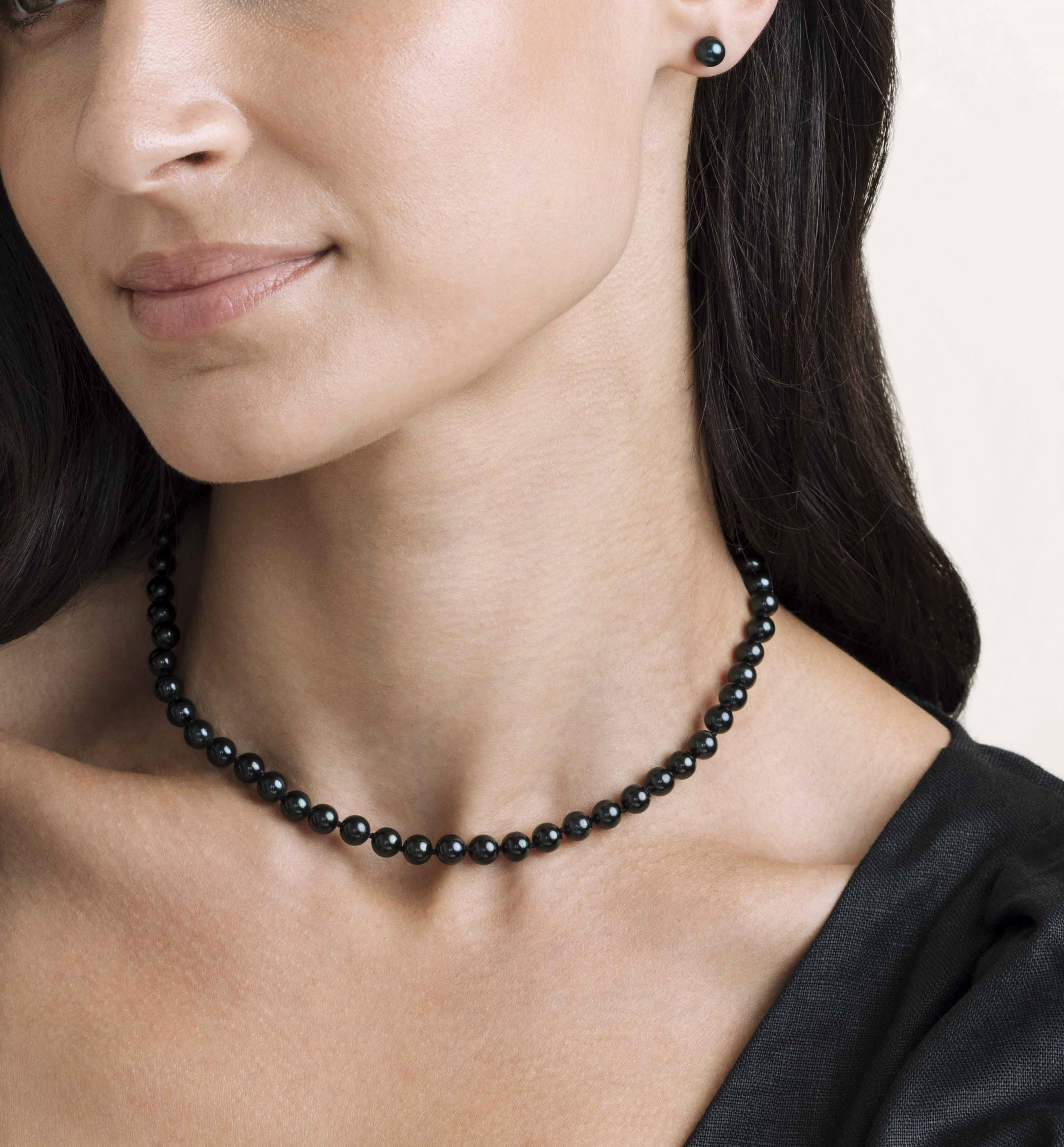 6.0-6.5mm Japanese Akoya Black Pearl Necklace- AAA Quality