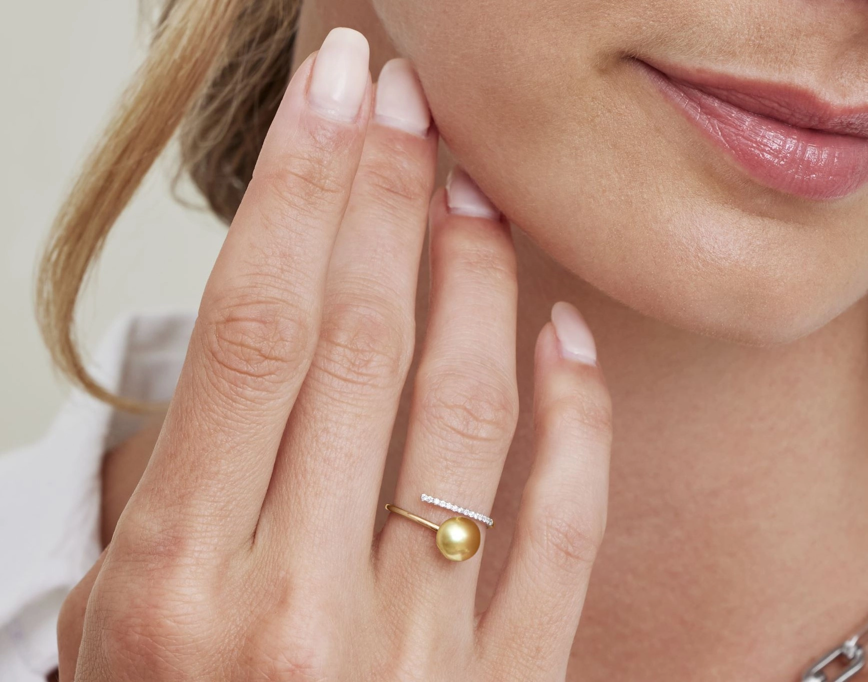 Golden South Sea Pearl &amp; Diamond Valentina Ring