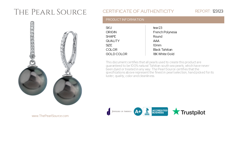 Tahitian South Sea Pearl & Diamond Huggie Aurora Leverback Earrings-Certificate