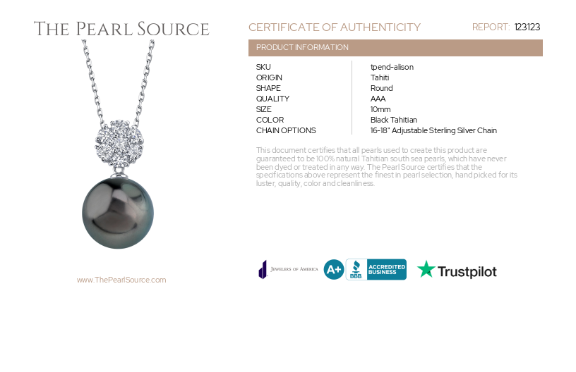 Tahitian South Sea Pearl & Diamond Alison Pendant-Certificate