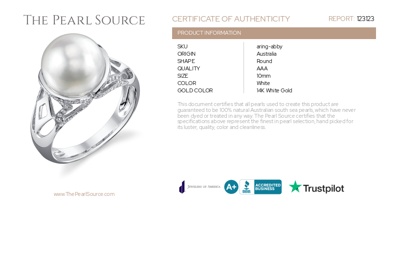 White South Sea Pearl & Diamond Abby Ring-Certificate