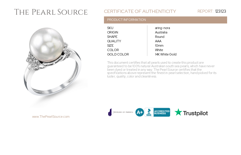 White South Sea Pearl & Diamond Nora Ring-Certificate