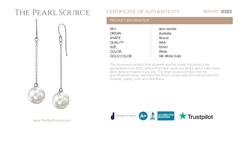 White South Sea Pearl Sandra Earrings-Certificate