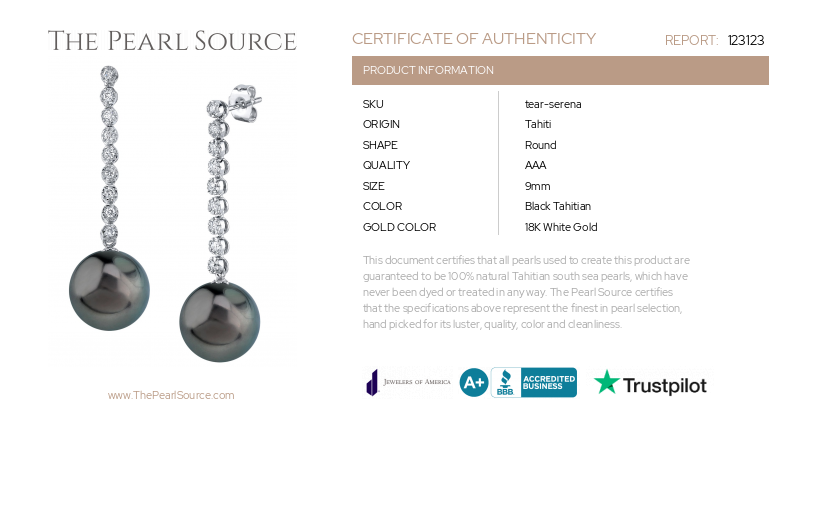 Tahitian South Sea Pearl & Diamond Serena Earrings-Certificate