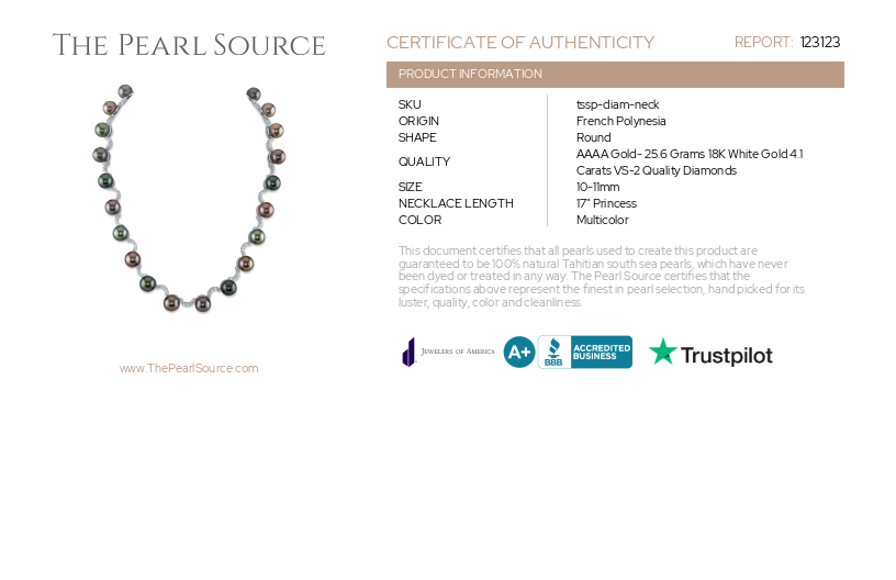 Ultimate Tahitian Pearl & Diamond Necklace - AAAA Quality-Certificate